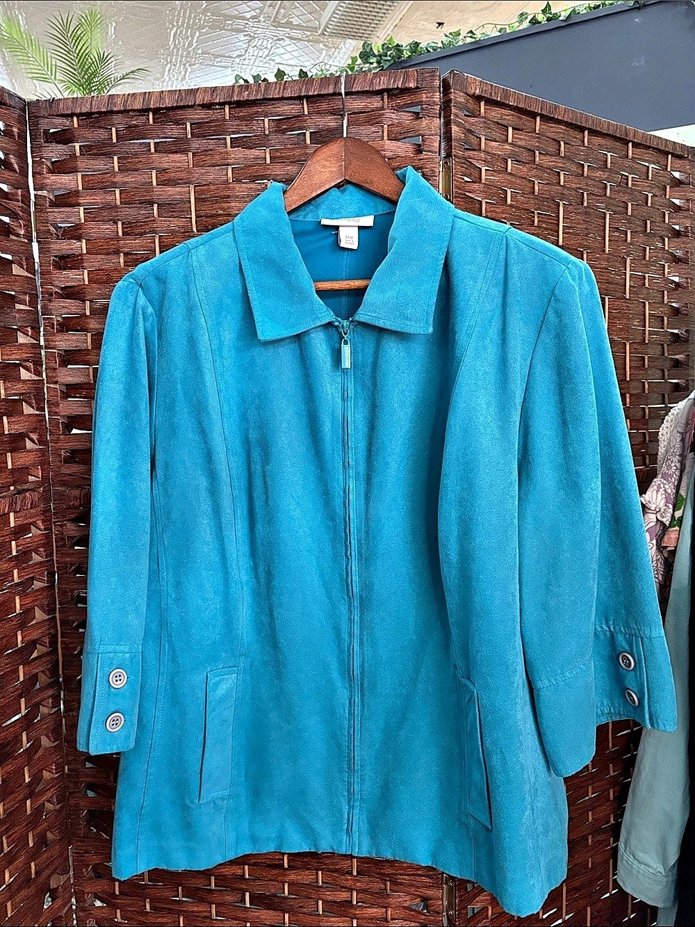 Suede Like Turquoise Zip Front Jacket Size 20W Like New